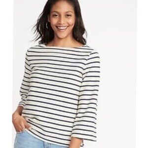 OLD NAVY Boat-neck Tee Navy white striped textured XS